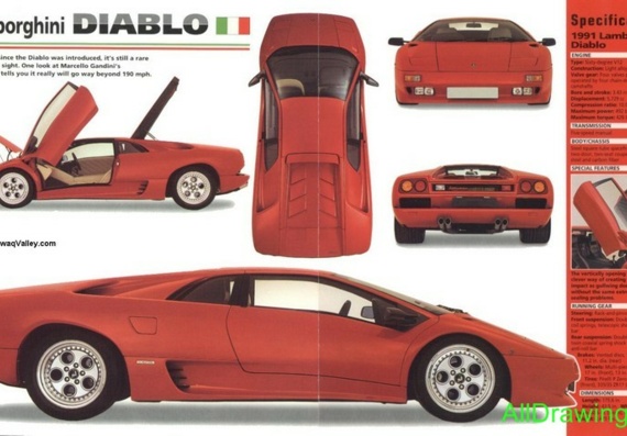 Lamborghini Diablo (1991) (Lamborgini Diablo (1991)) - drawings (drawings) of the car